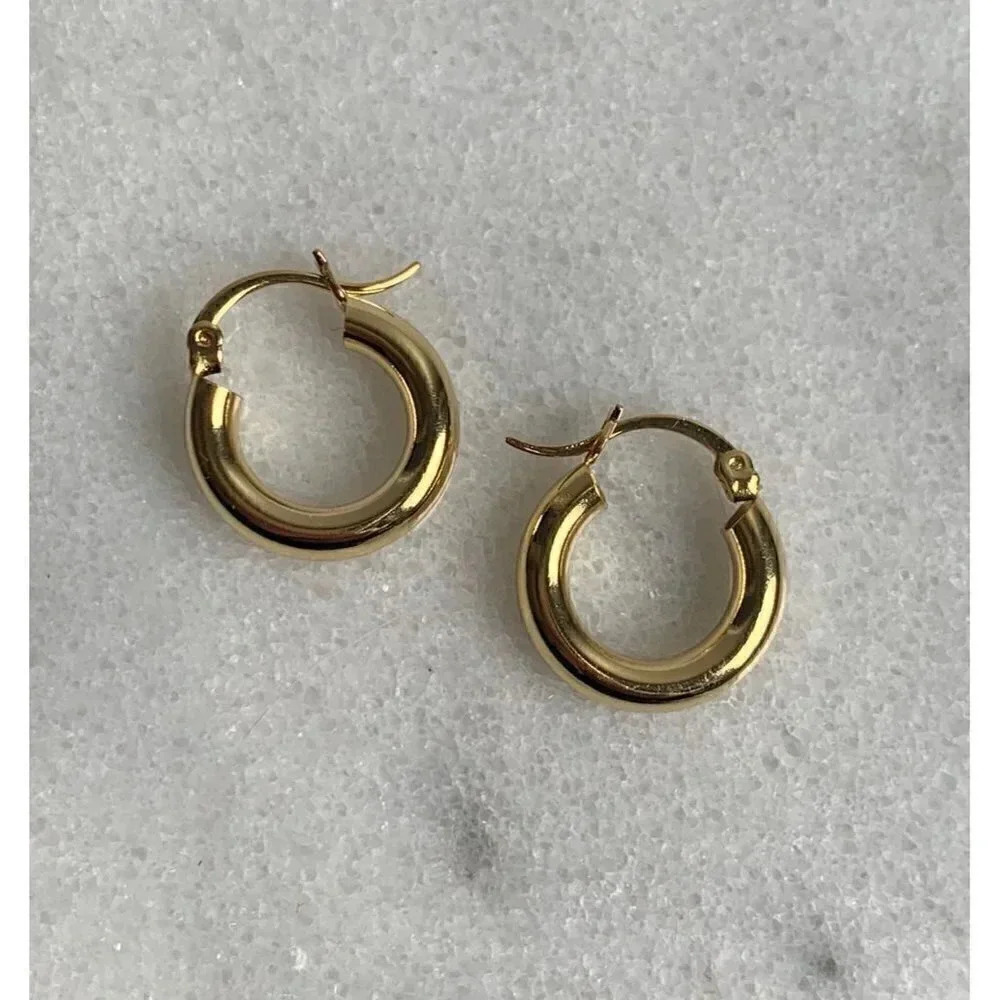 Gold Tube Chunky Hoop Earrings  925 Silver Brand New